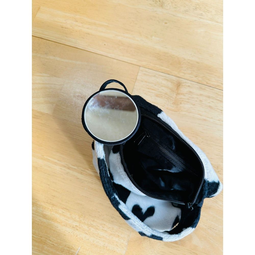 Fuzzy Cow Shoulder Bag with Matching Makeup Mirror - Picture 6 of 7